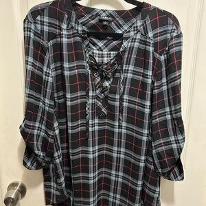 Torrid Black and Pink Plaid Top
